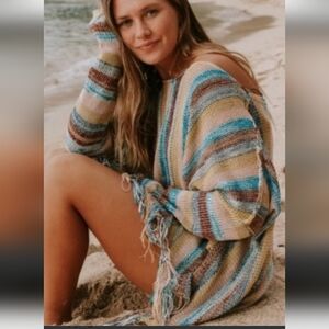 Natural Life Boho Hippie Festival Cottagecore Fringe Poncho Sweater, Size L/XL